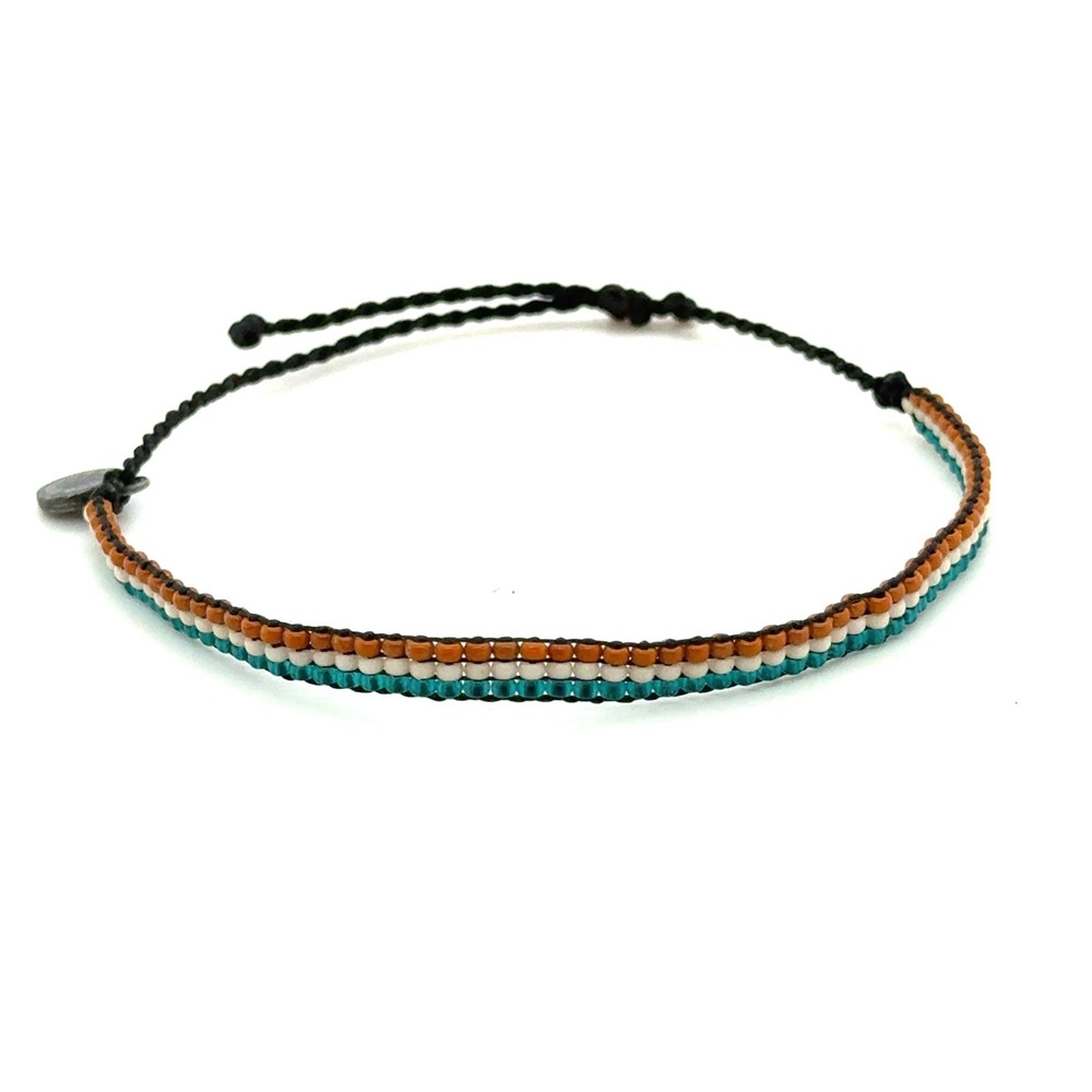 Pura Vida Seed Bead Bracelet Orange White Teal Woven Adjustable Boho Accessory